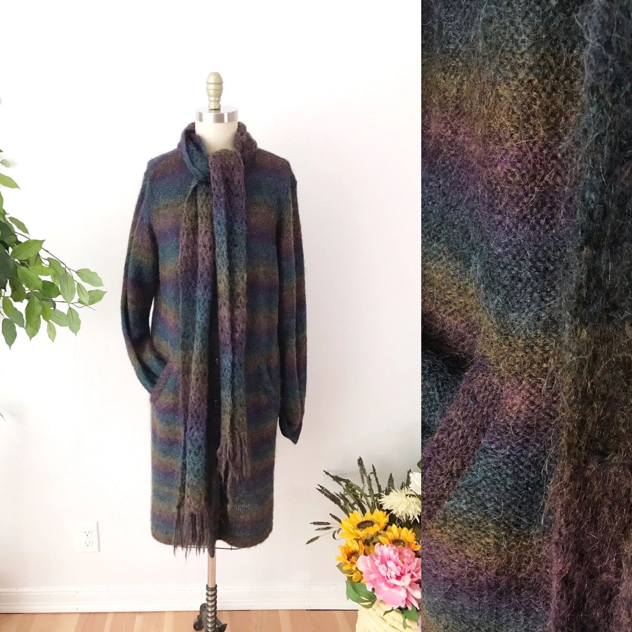 00's Rainbow Duster Cardigan with Scarf by Colette Mordo