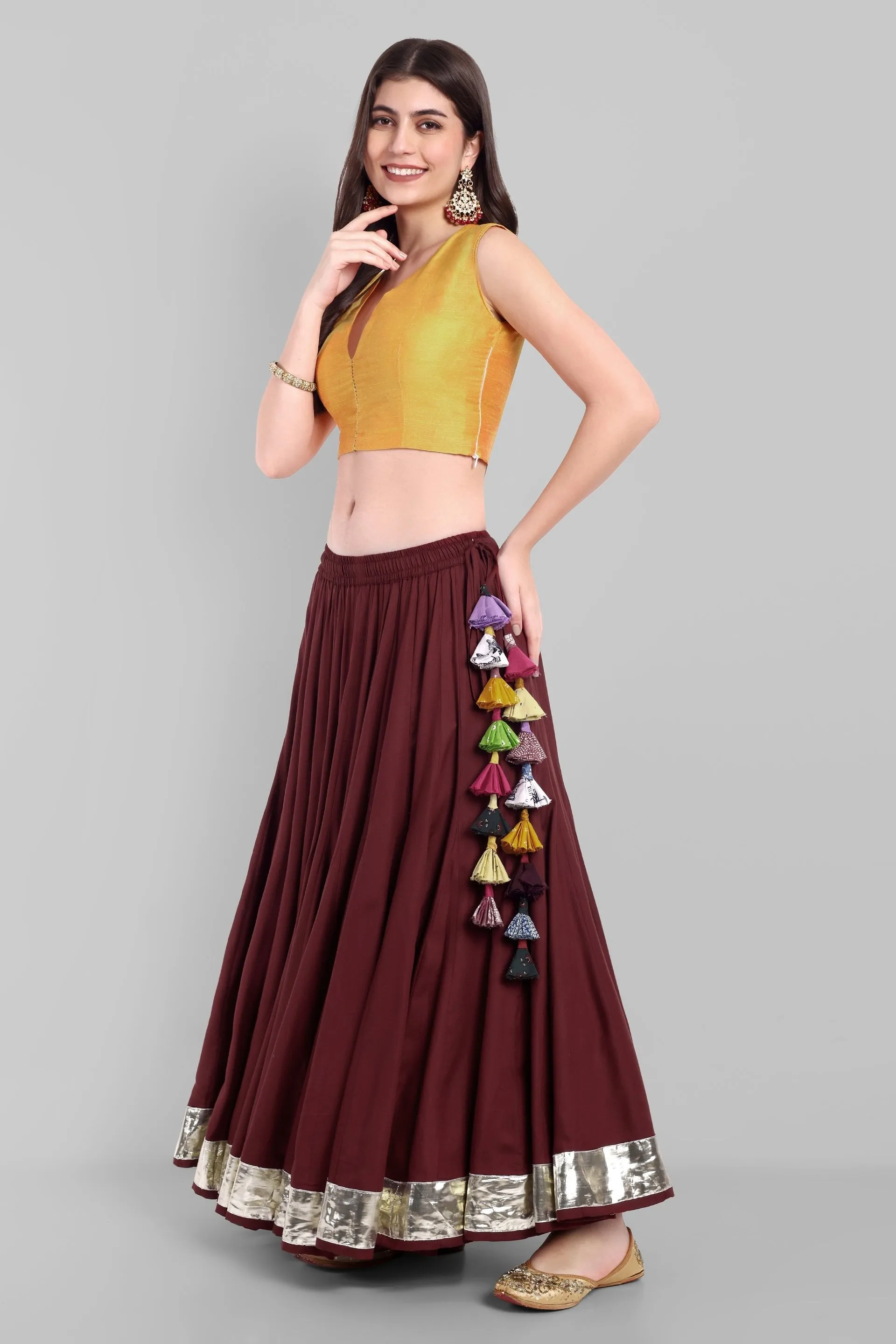 100 Kalis Maroon Skirt with Water Gold  Border