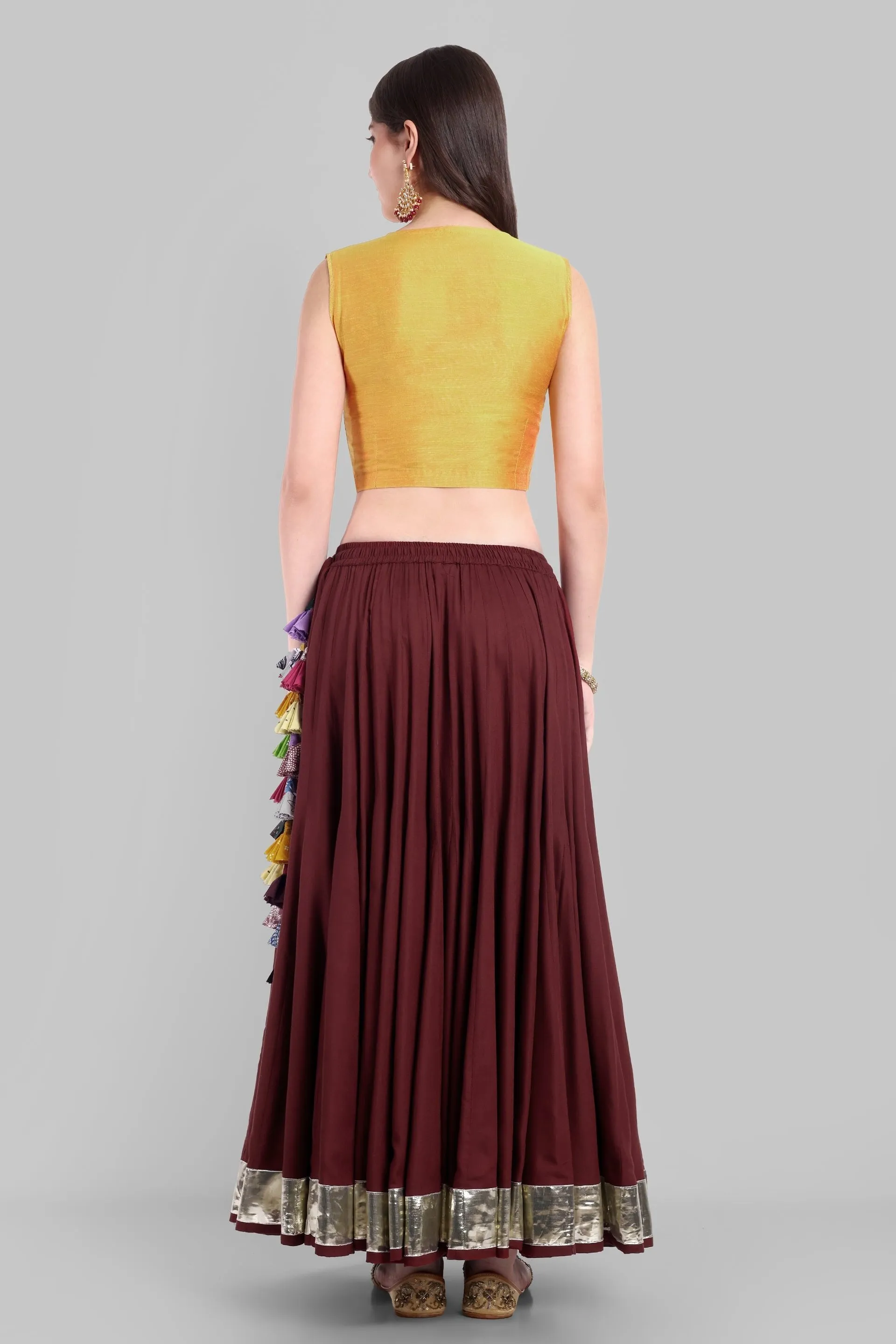 100 Kalis Maroon Skirt with Water Gold  Border