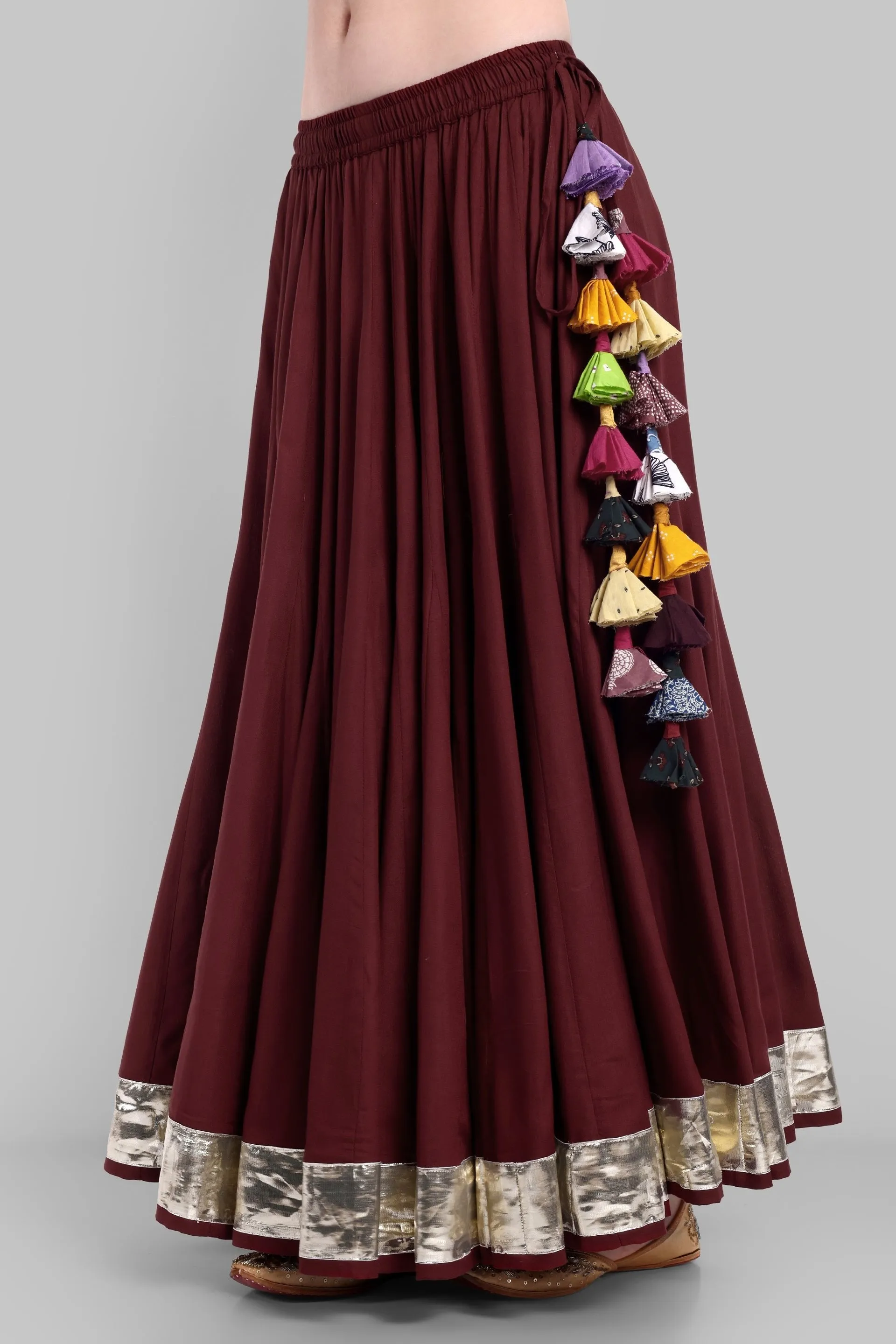 100 Kalis Maroon Skirt with Water Gold  Border