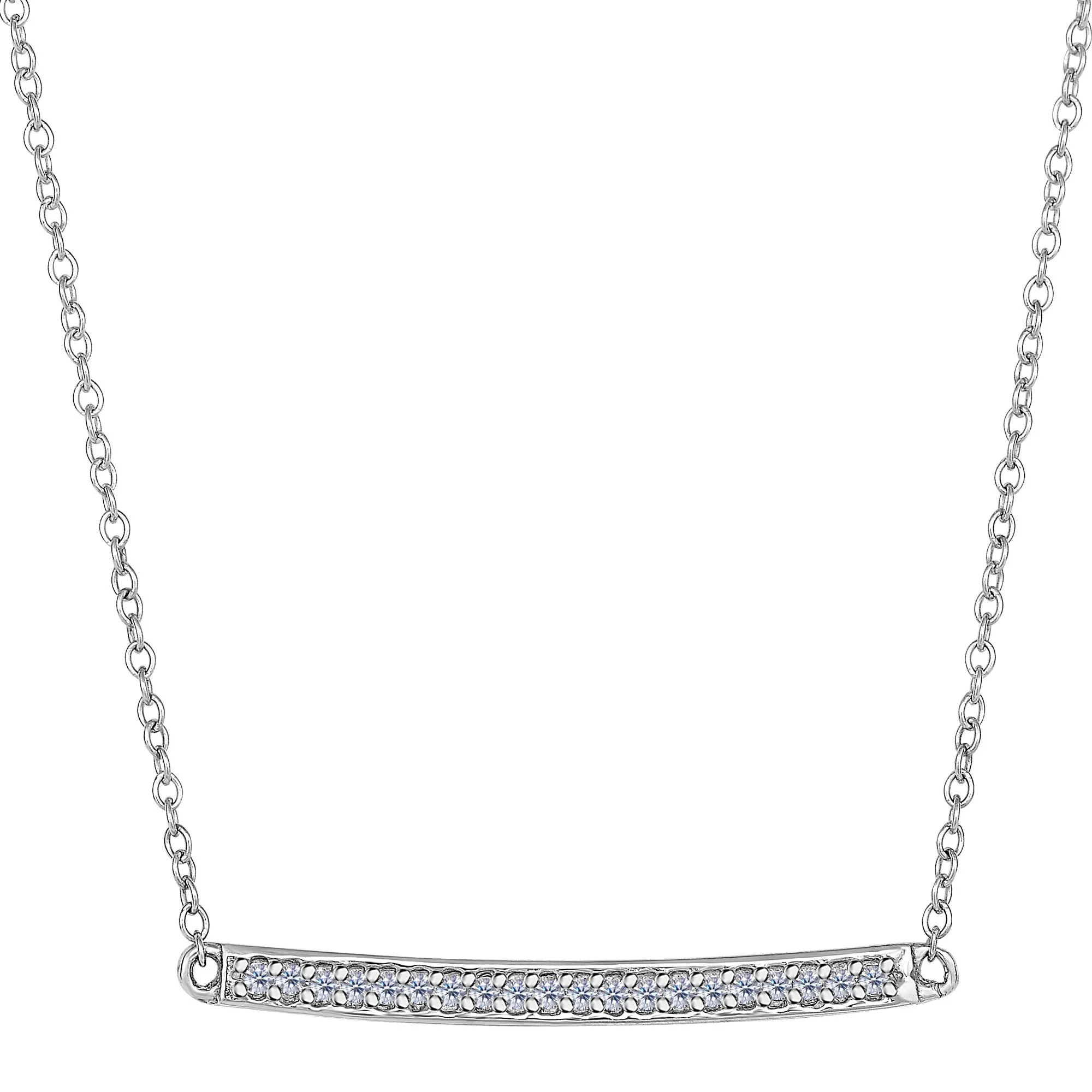 14k White Gold 0.12Ct Diamond Bar Necklace - 18 Inch