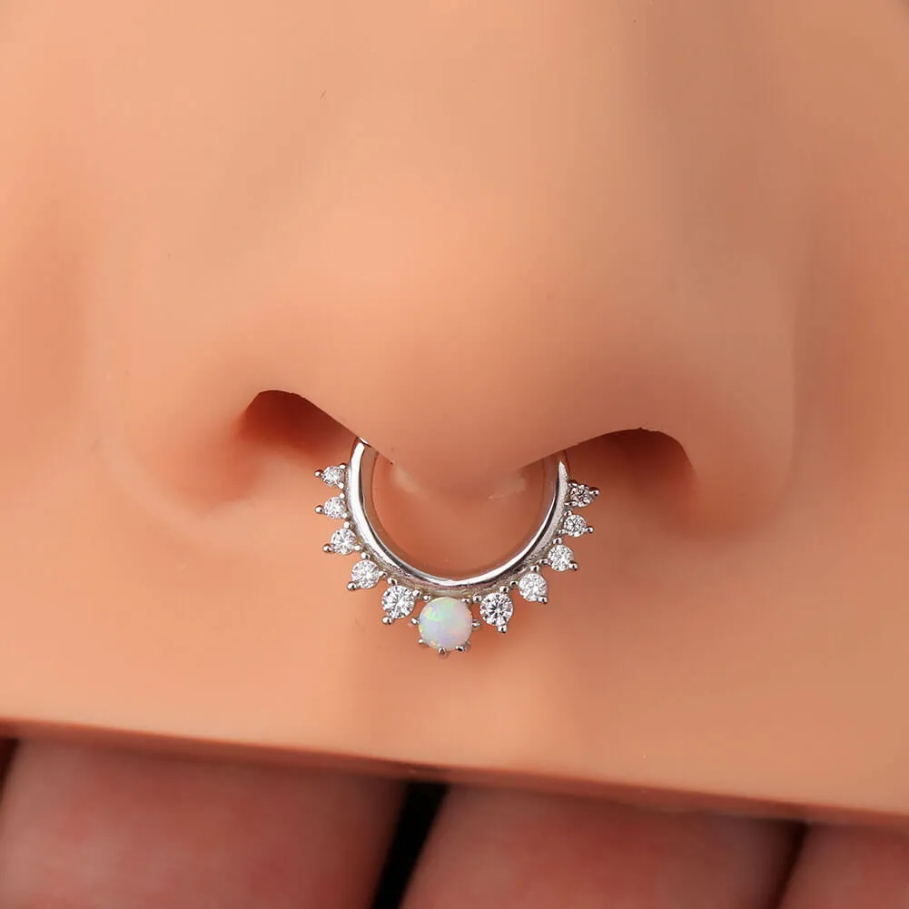 14K White Gold 16G CZ Opal Septum Ring Daith Earring