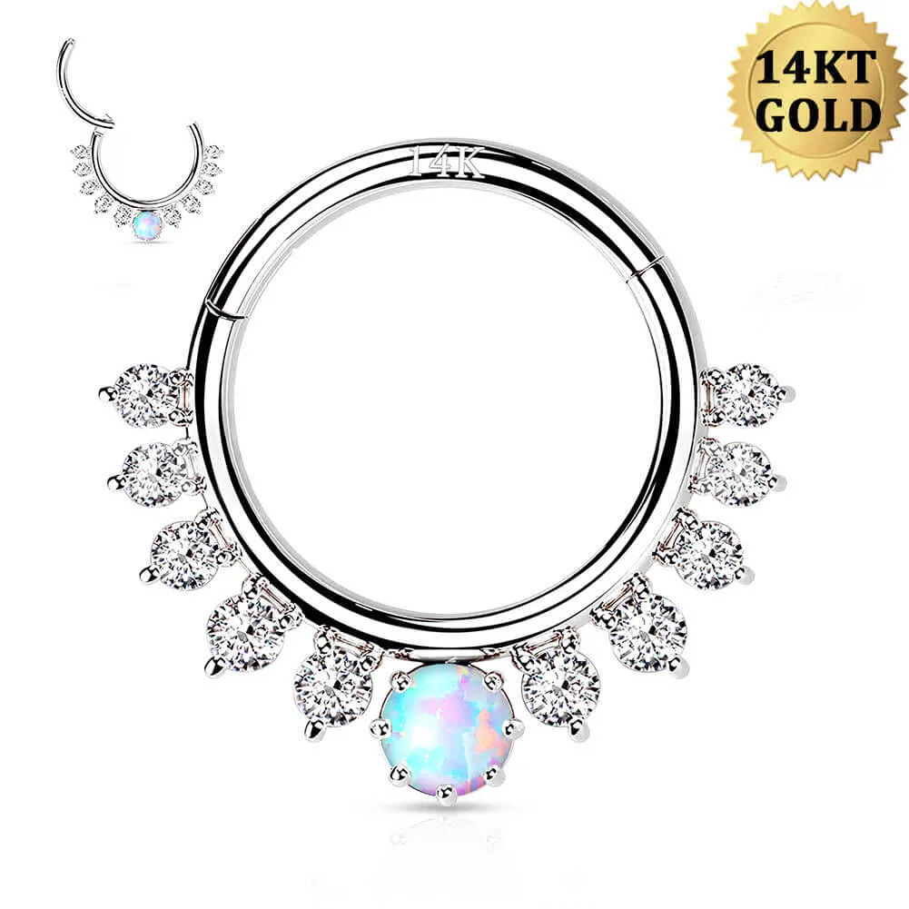 14K White Gold 16G CZ Opal Septum Ring Daith Earring