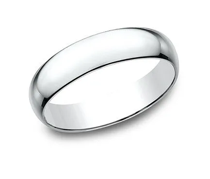 14k White Gold 6mm Slightly Domed Super Light Comfort Fit Ring