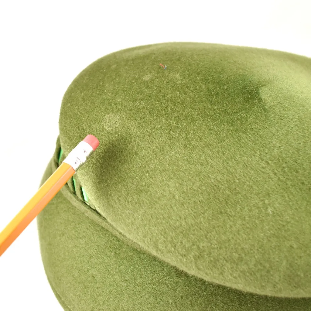 1950s Green Wool Ribbon Vintage Hat