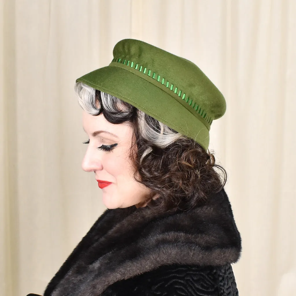 1950s Green Wool Ribbon Vintage Hat