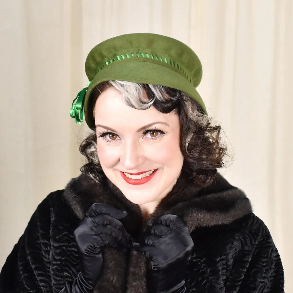 1950s Green Wool Ribbon Vintage Hat