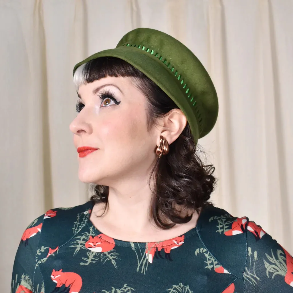 1950s Green Wool Ribbon Vintage Hat