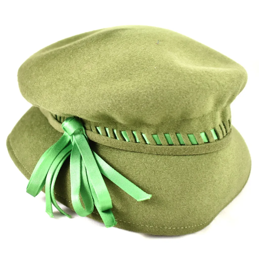 1950s Green Wool Ribbon Vintage Hat