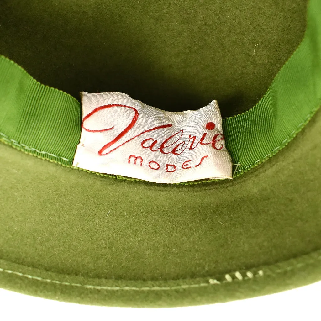 1950s Green Wool Ribbon Vintage Hat