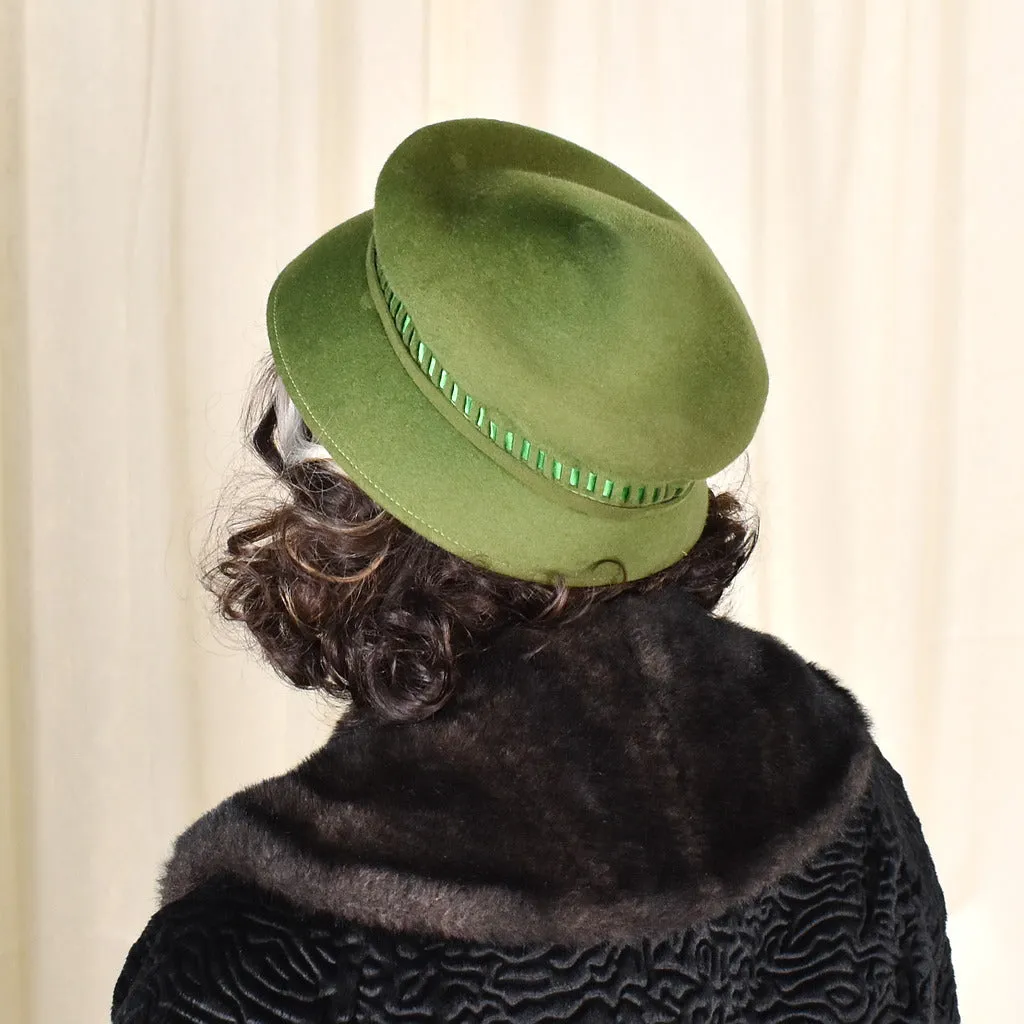 1950s Green Wool Ribbon Vintage Hat