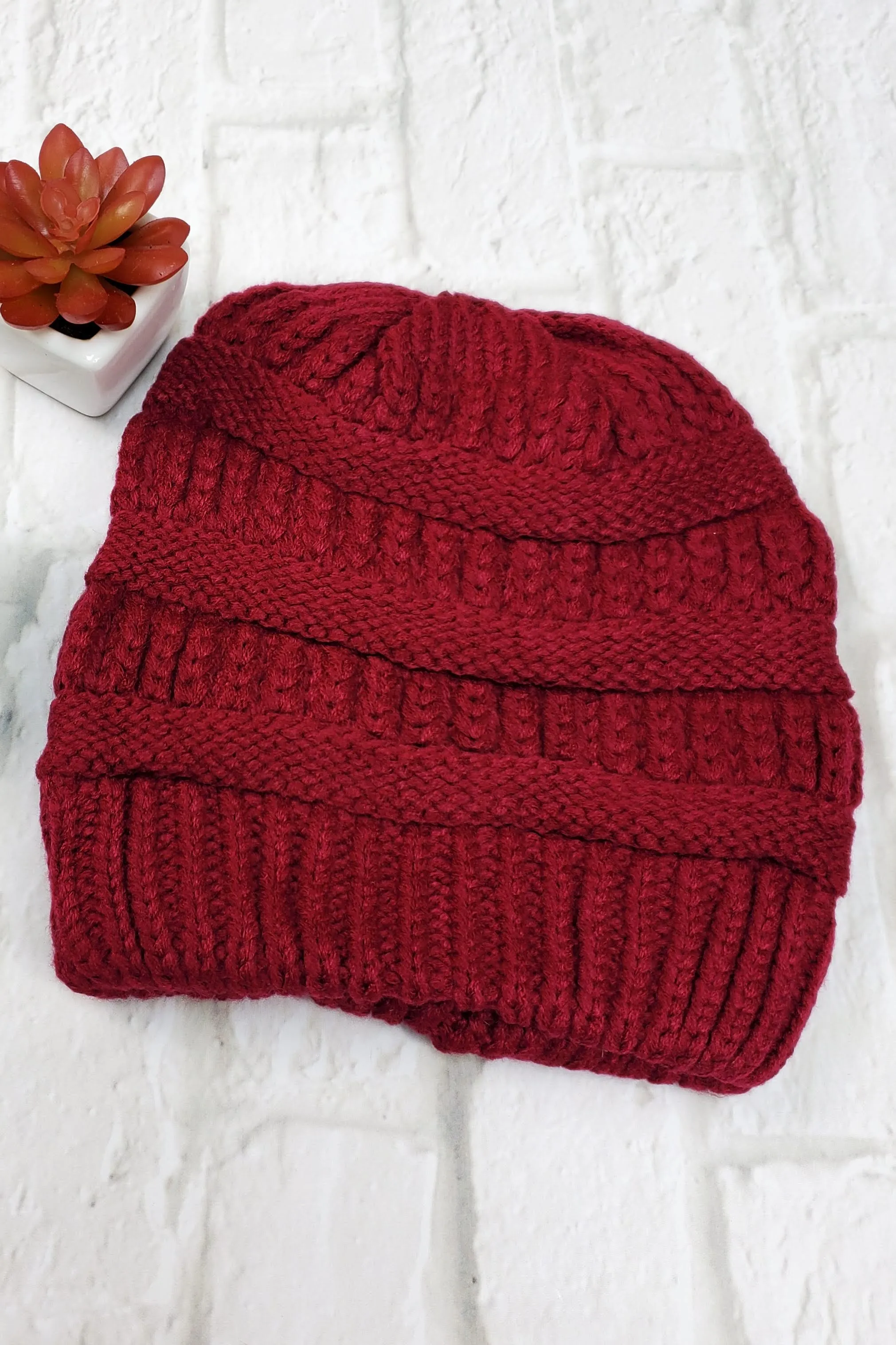 #27 Maroon Ponytail Beanie