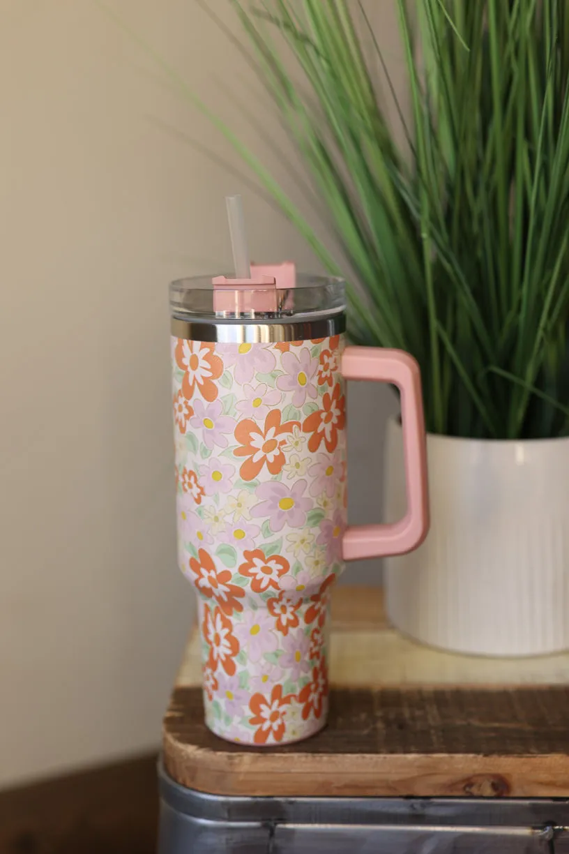 40 oz White Flower Stainless Tumbler