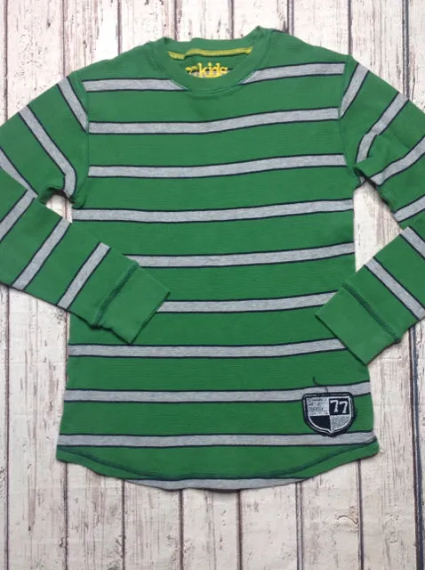 77 Kids Green & Gray Stripe Top