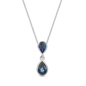 9ct White Gold Sapphire Double Teardrop Pendant