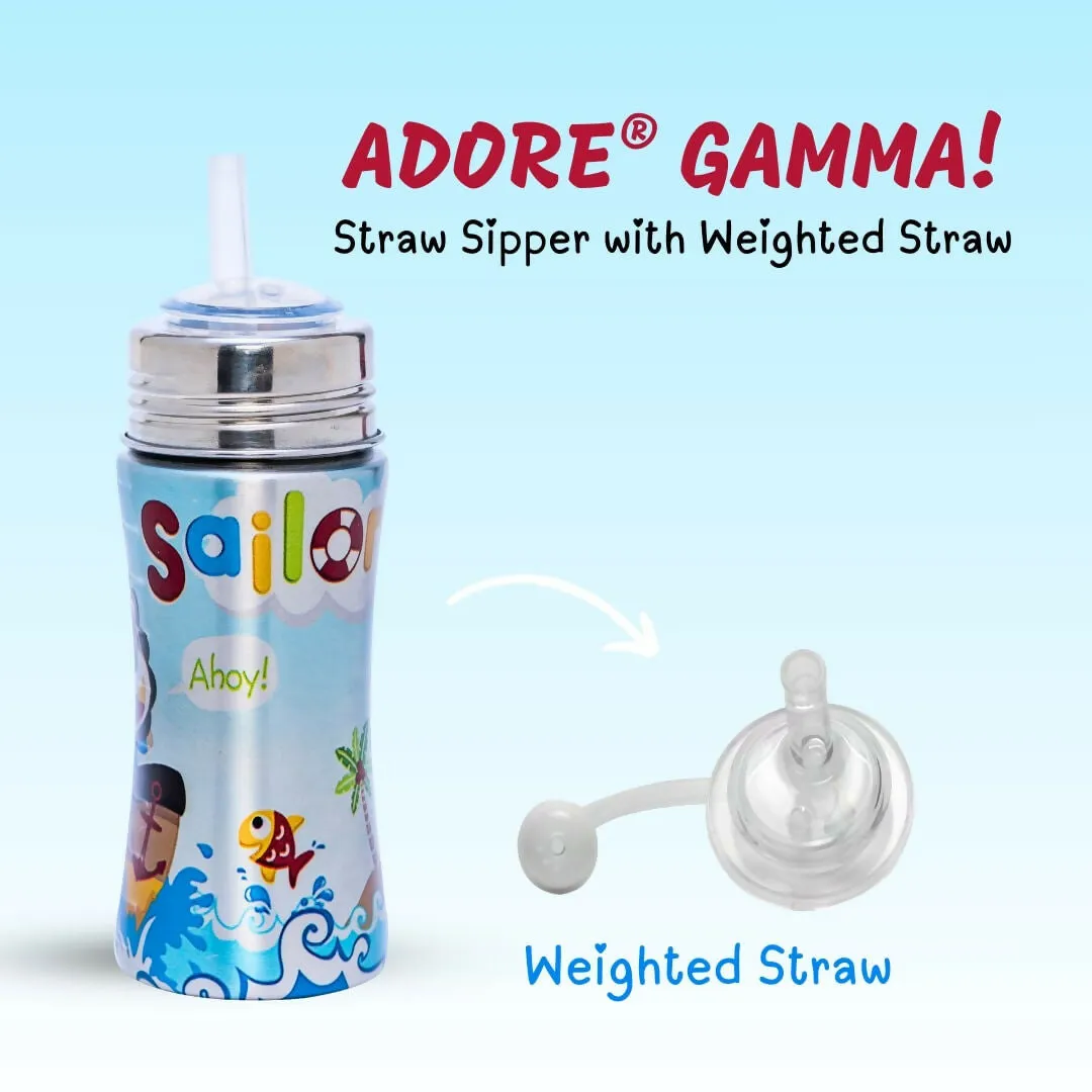 ADORE Gamma Printed Stainless Steel Straw Sipper with Gravity Ball- 250ml