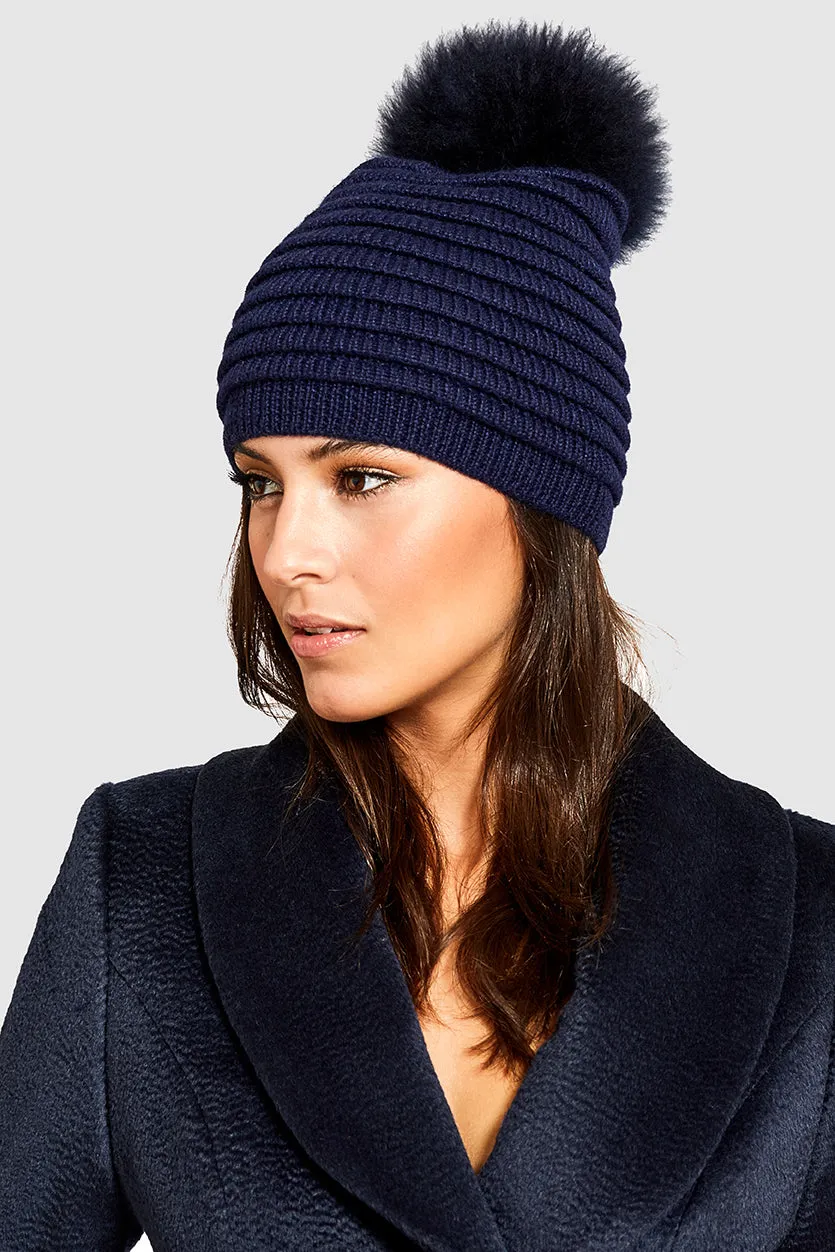 Adult Ribbed Hat With Oversized Fur Pompon