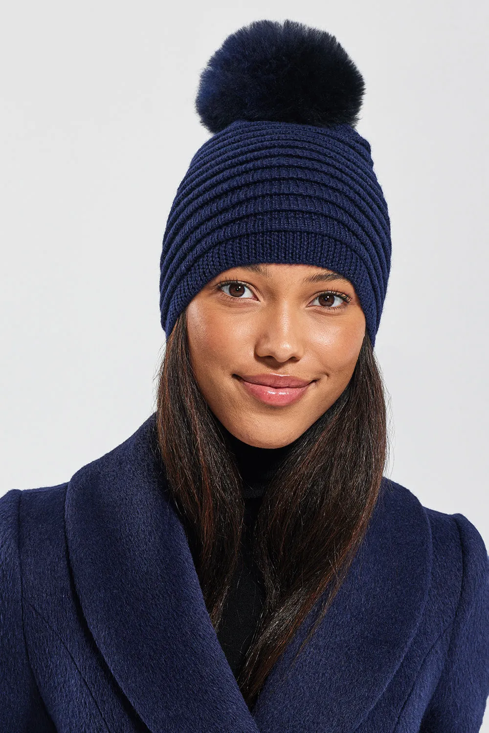 Adult Ribbed Hat With Oversized Fur Pompon