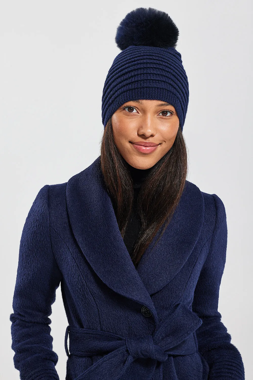 Adult Ribbed Hat With Oversized Fur Pompon