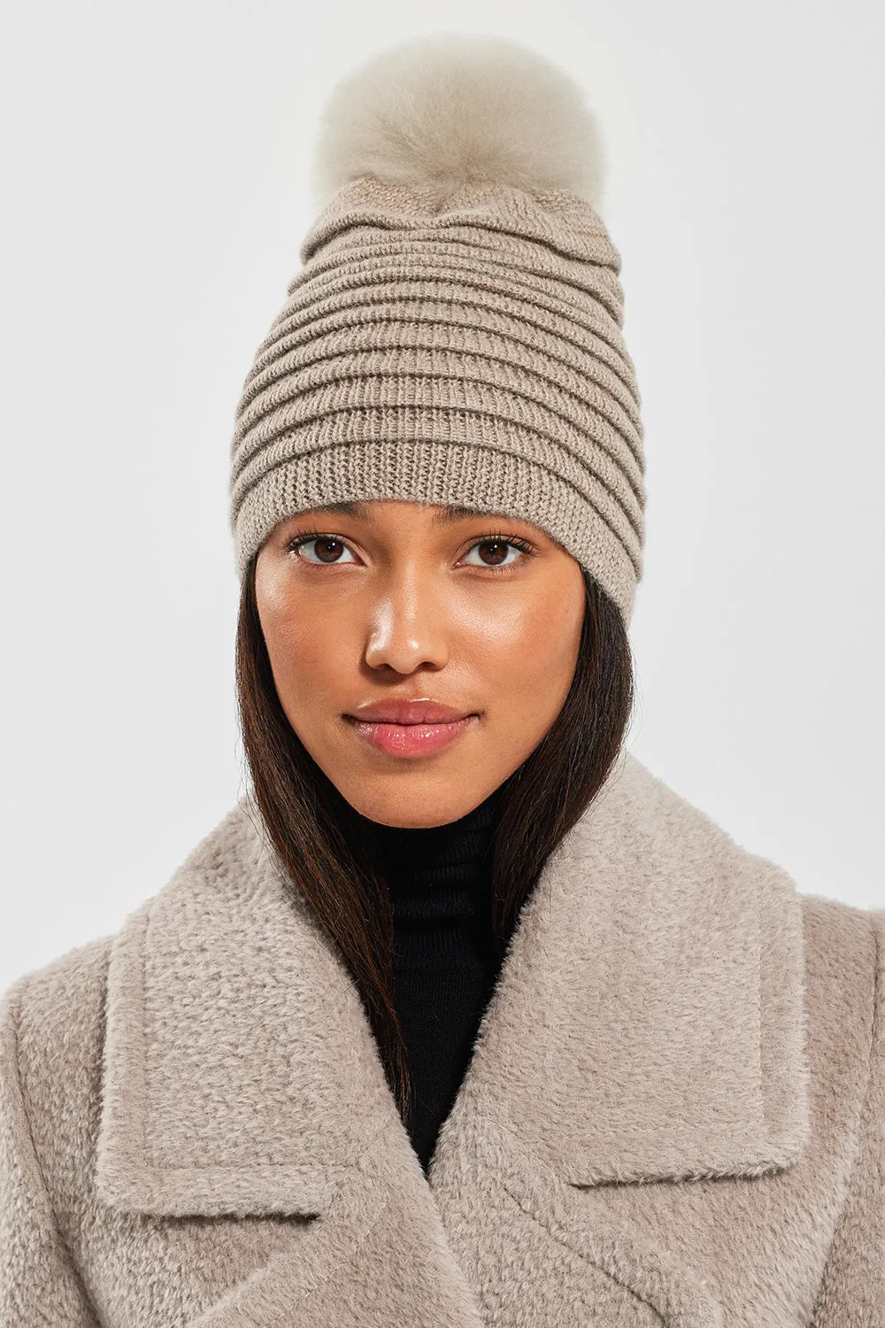 Adult Ribbed Hat With Oversized Fur Pompon