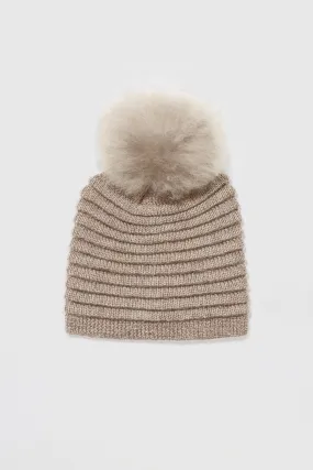 Adult Ribbed Hat With Oversized Fur Pompon