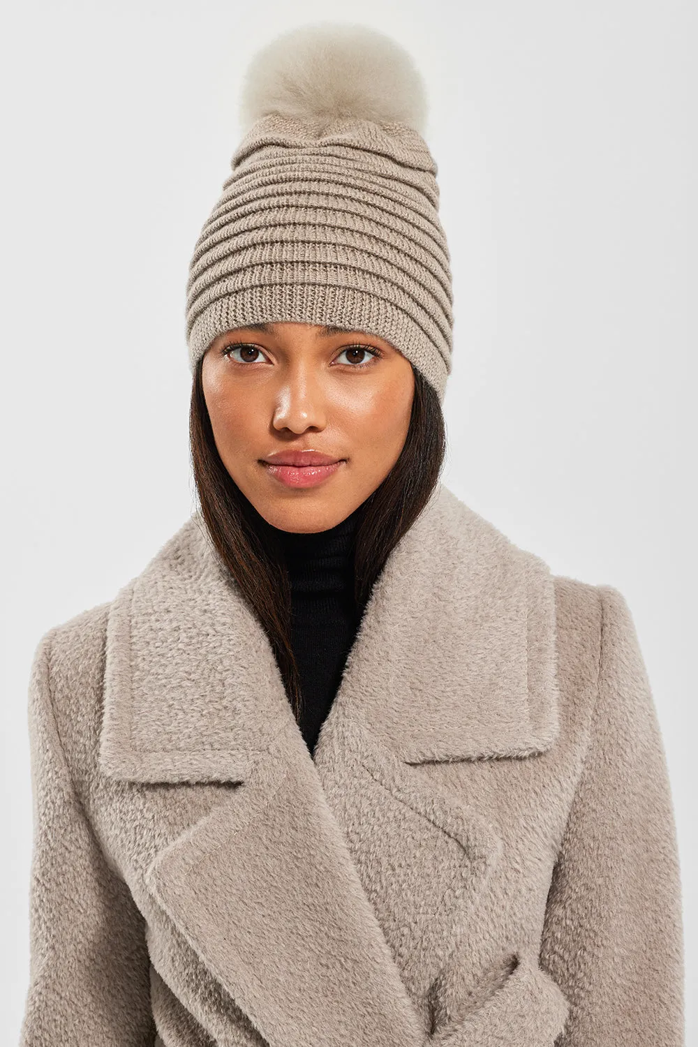 Adult Ribbed Hat With Oversized Fur Pompon