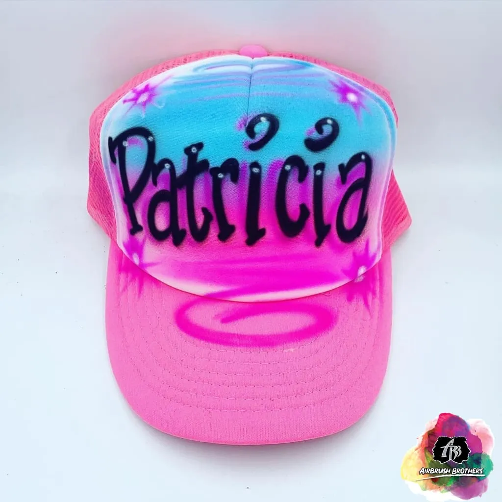 Airbrush Curly Name w/ Multicolors Hat Design