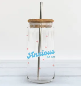 Anxious But Cute Glass Cup w/ Bamboo Lid & Straw