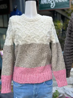 Aran - Tri Band Sweater - Ecru