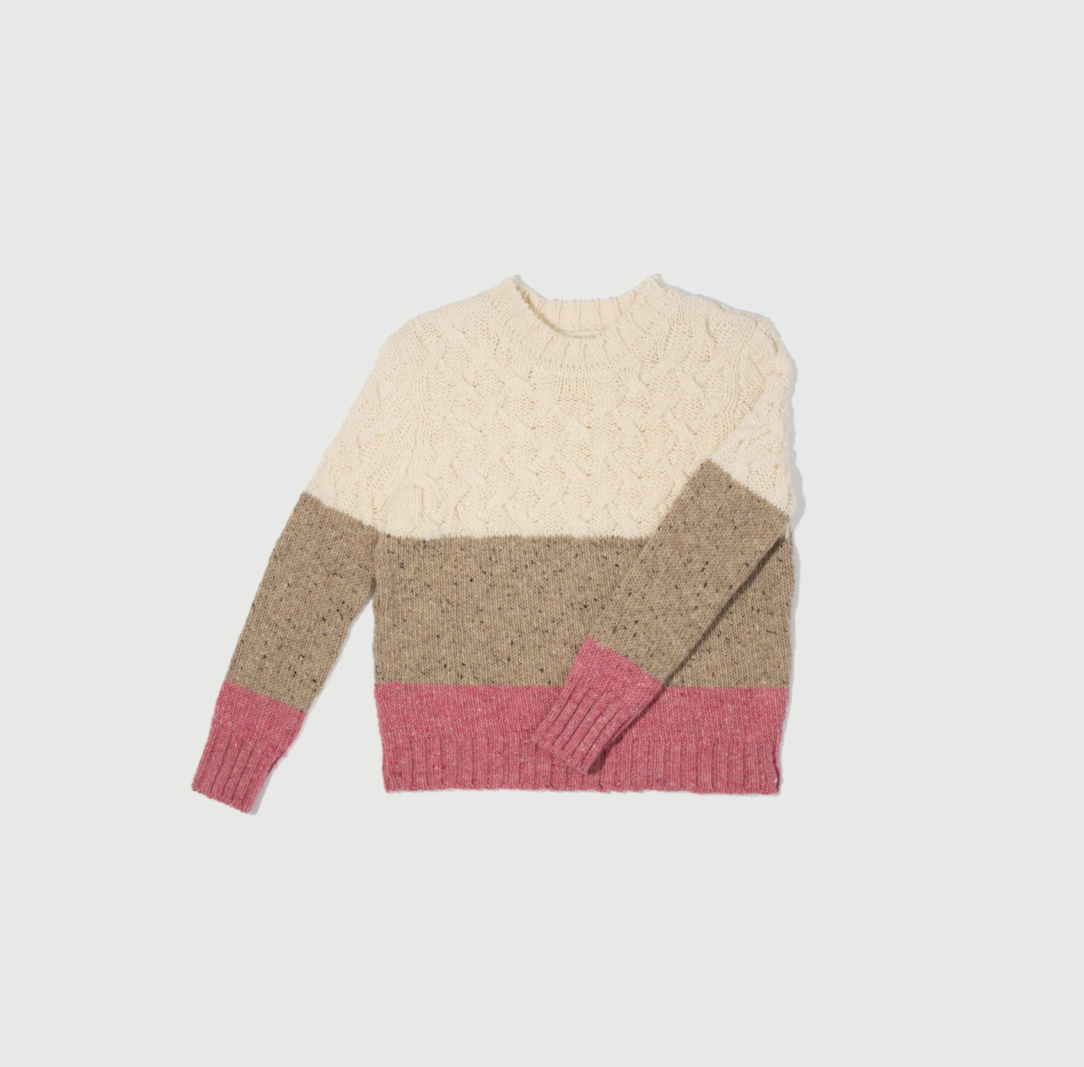 Aran - Tri Band Sweater - Ecru