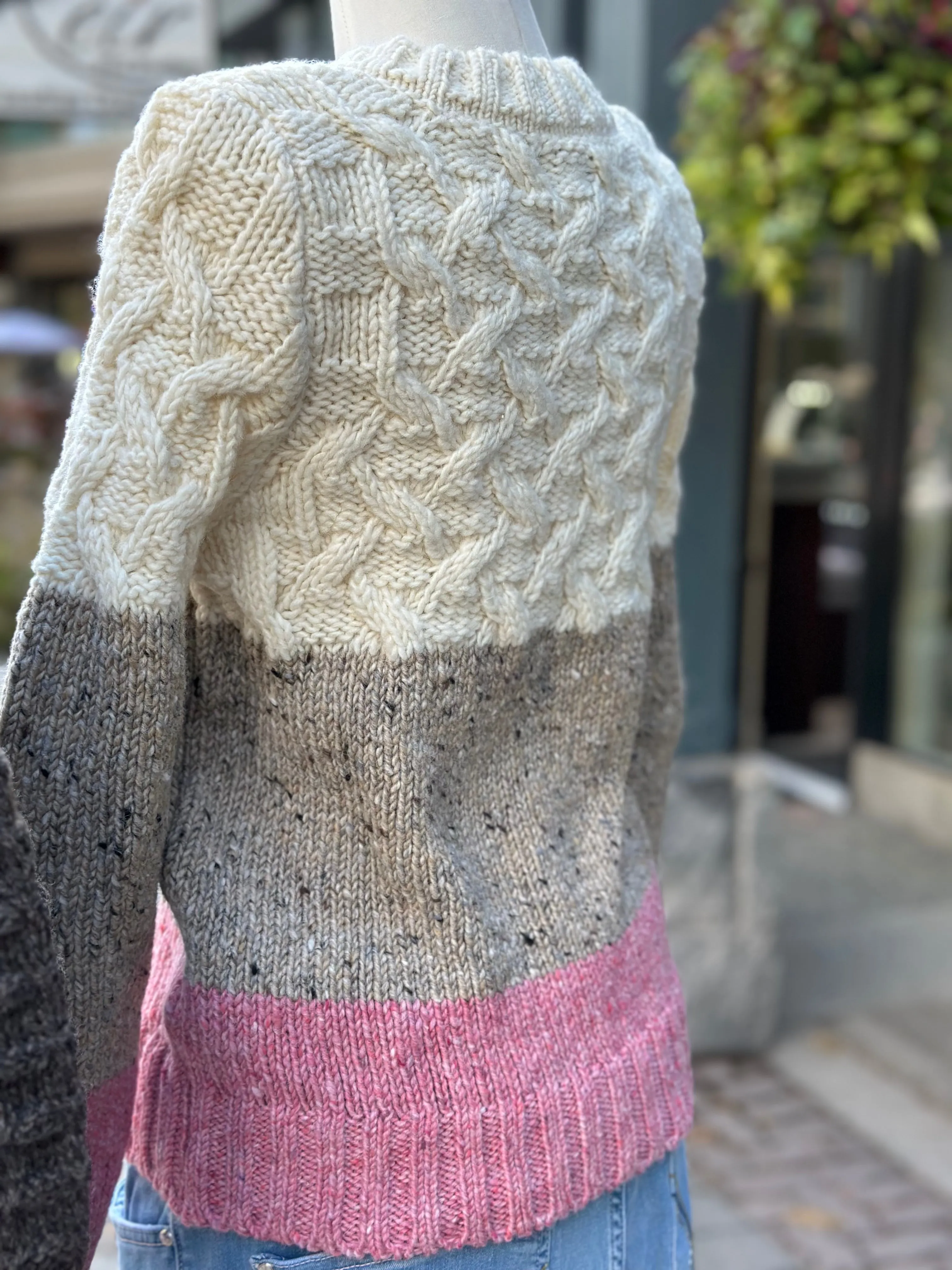 Aran - Tri Band Sweater - Ecru