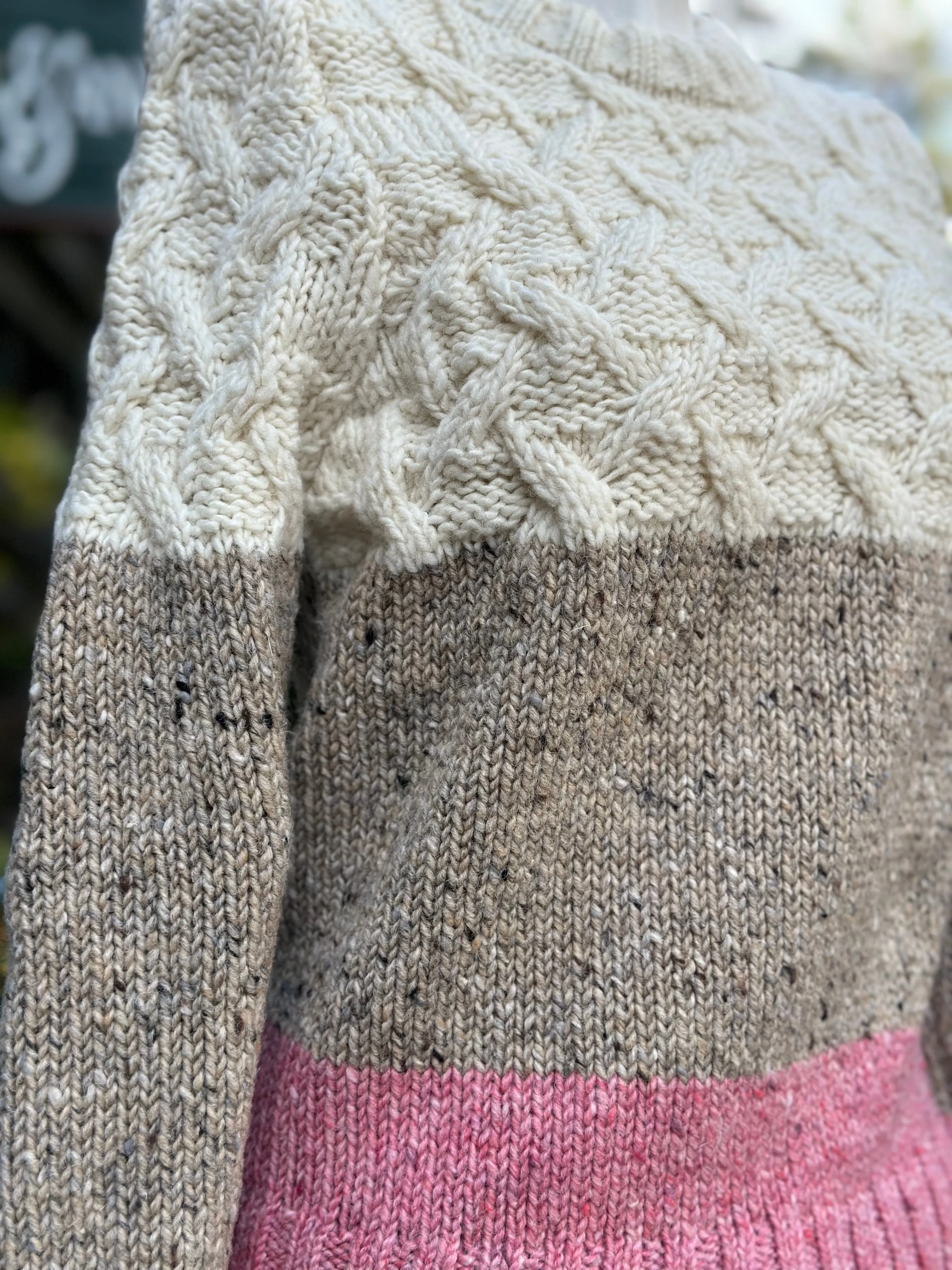 Aran - Tri Band Sweater - Ecru