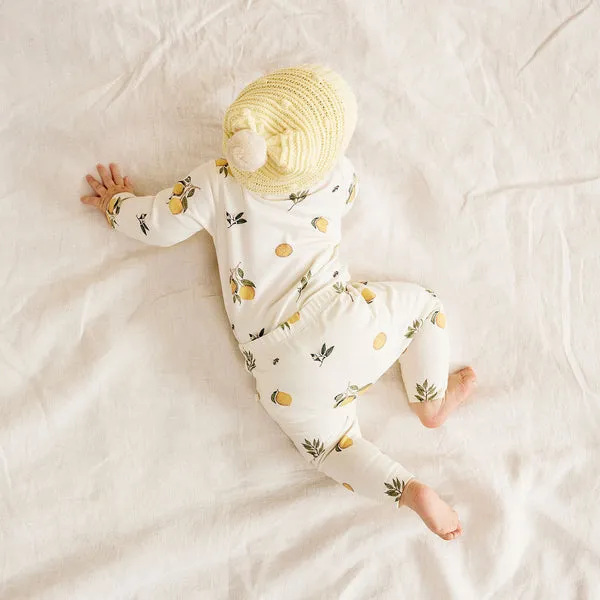 Baby Knitted Hat - Spot Beanie with Pom Pom Pastel Yellow