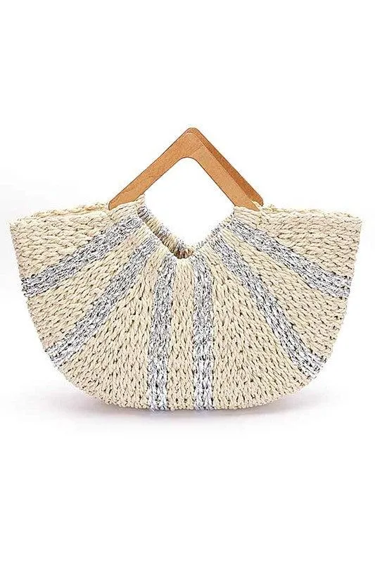 Beach Days Wooden Handle Metallic Straw Basket Tote