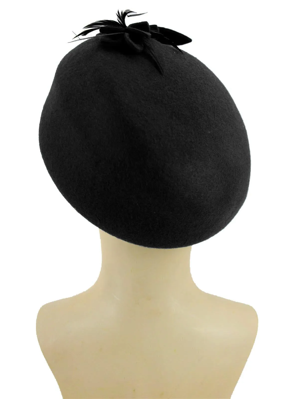 Black Vintage Style Felt Petal & Feather Hat