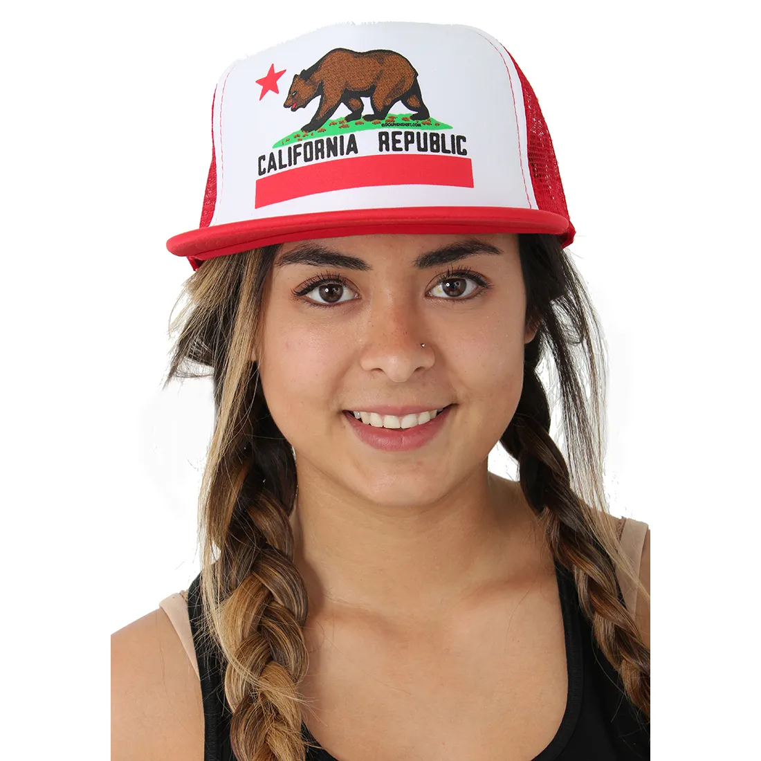 California Republic Flag Flat Bill Snapback Mesh Truckers Cap