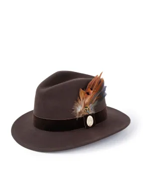 Chelsworth Fedora Bronze Luxe Feather - Dark Brown