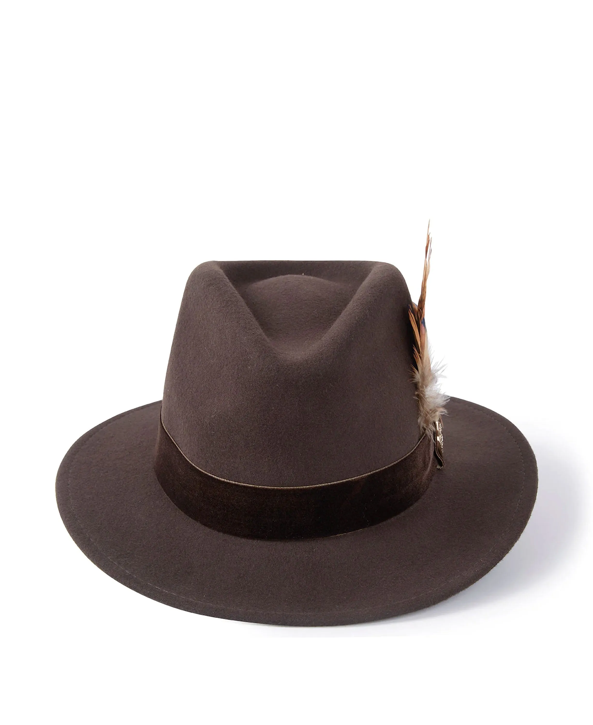 Chelsworth Fedora Bronze Luxe Feather - Dark Brown