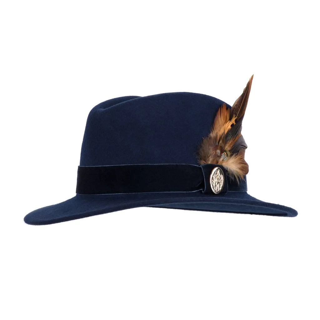 Chelsworth Fedora Bronze Luxe Feather - Navy