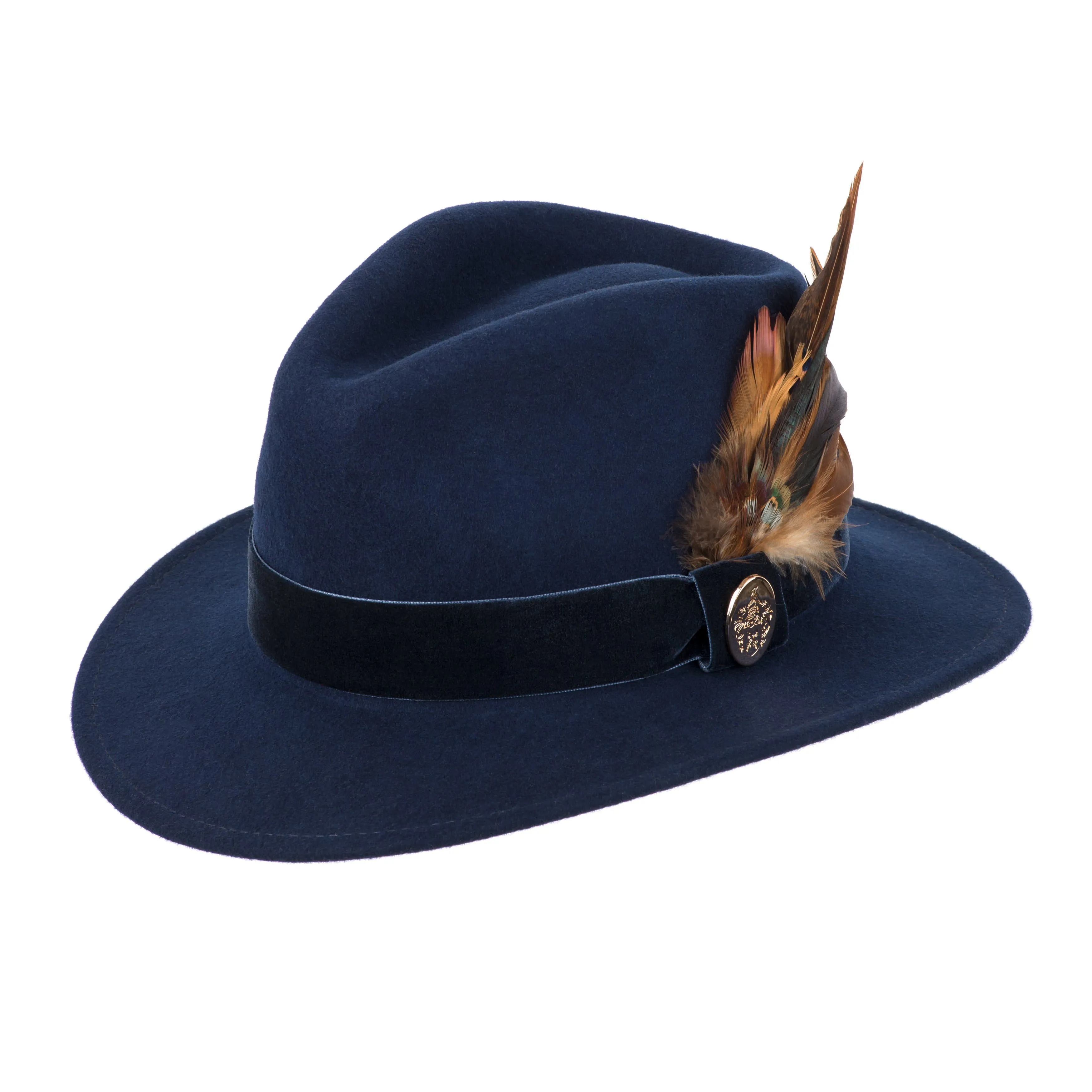 Chelsworth Fedora Bronze Luxe Feather - Navy