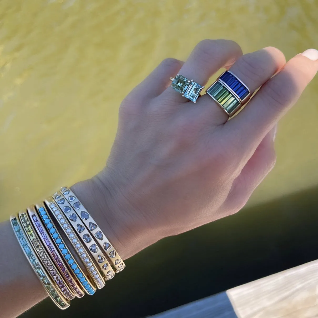 Cirque Oval Hinged Cuff Bracelet with White Pearls