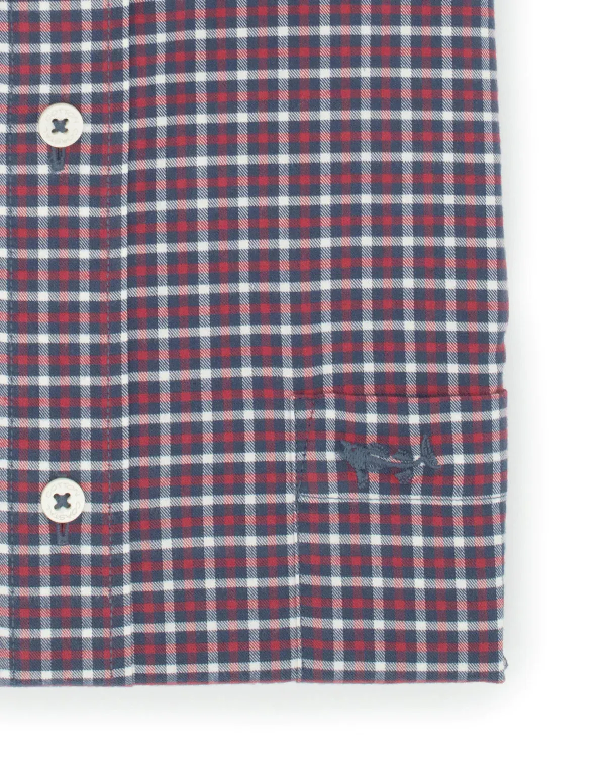 Coastal Cotton Stretch Twill Sport Shirt Cardinal Blue Gingham