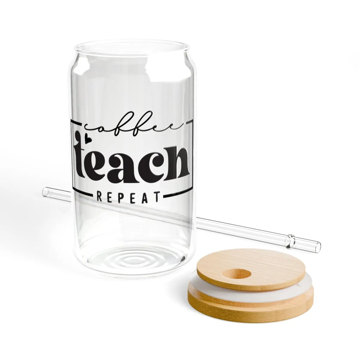 Coffee Teach Repeat Glass Can