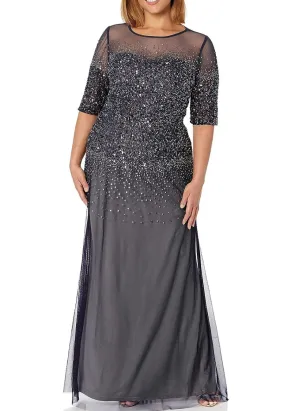 Dark Gray Beaded Mesh Gown