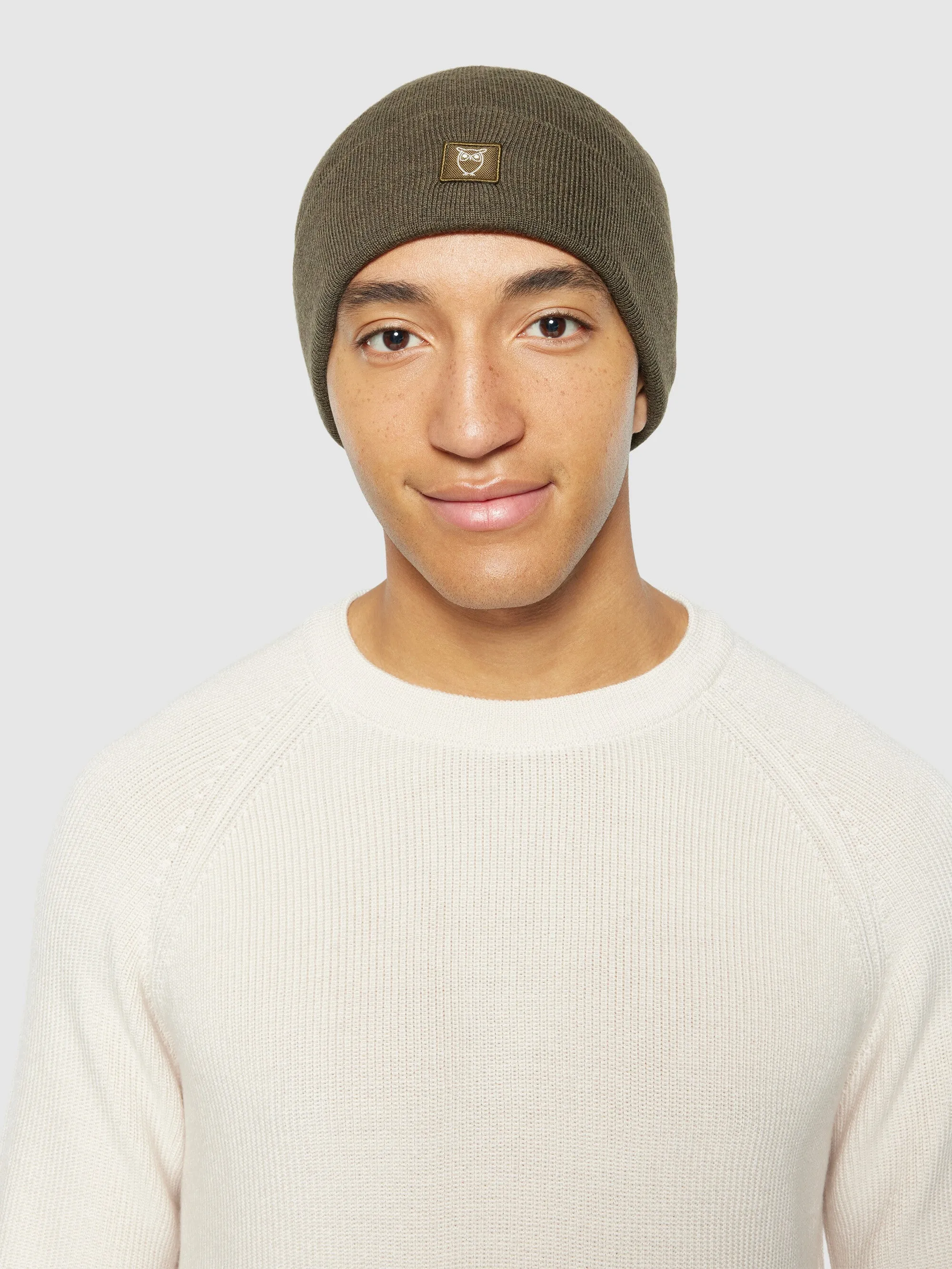 Double layer fine merino wool beanie - RWS - Dark Olive