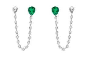 Earrings 18kt Gold Pear Emerald & Diamonds Double Stud