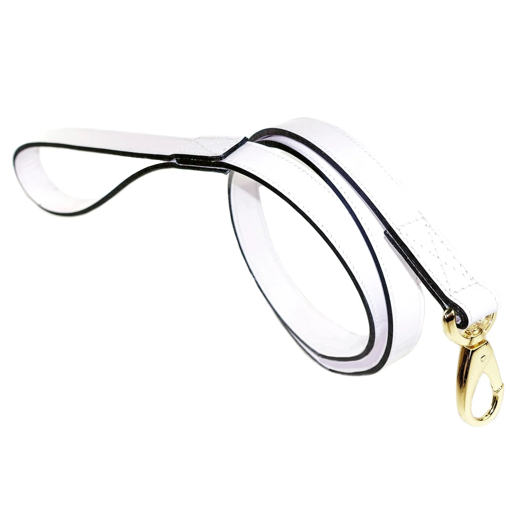 Estate Dog Leash in  White Patent & Gold