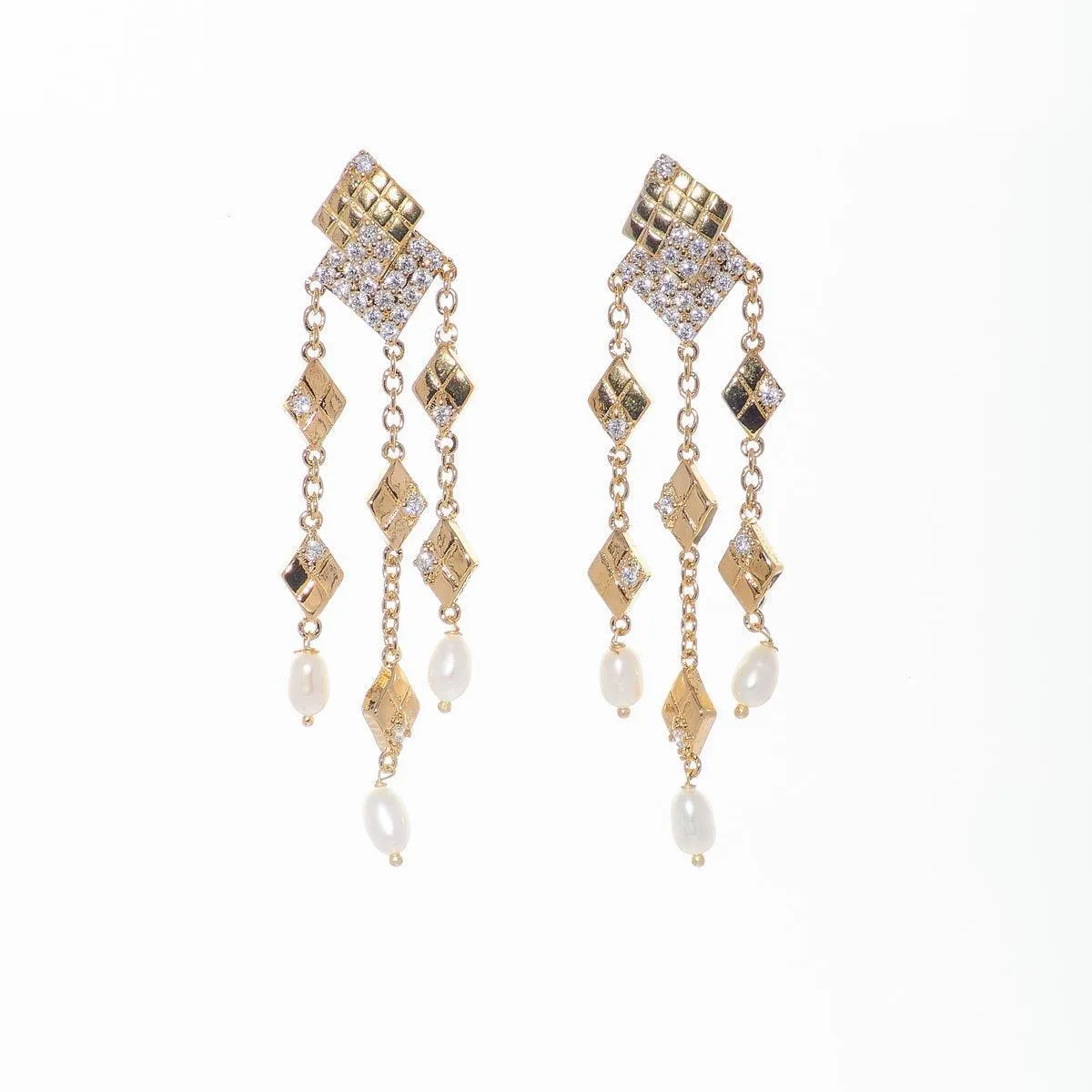 Ethnic Pearl Triple Hanging Pearl Jhumka