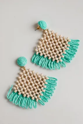 FINAL SALE - Bethany Teal Beaded Straw Statement Earrings