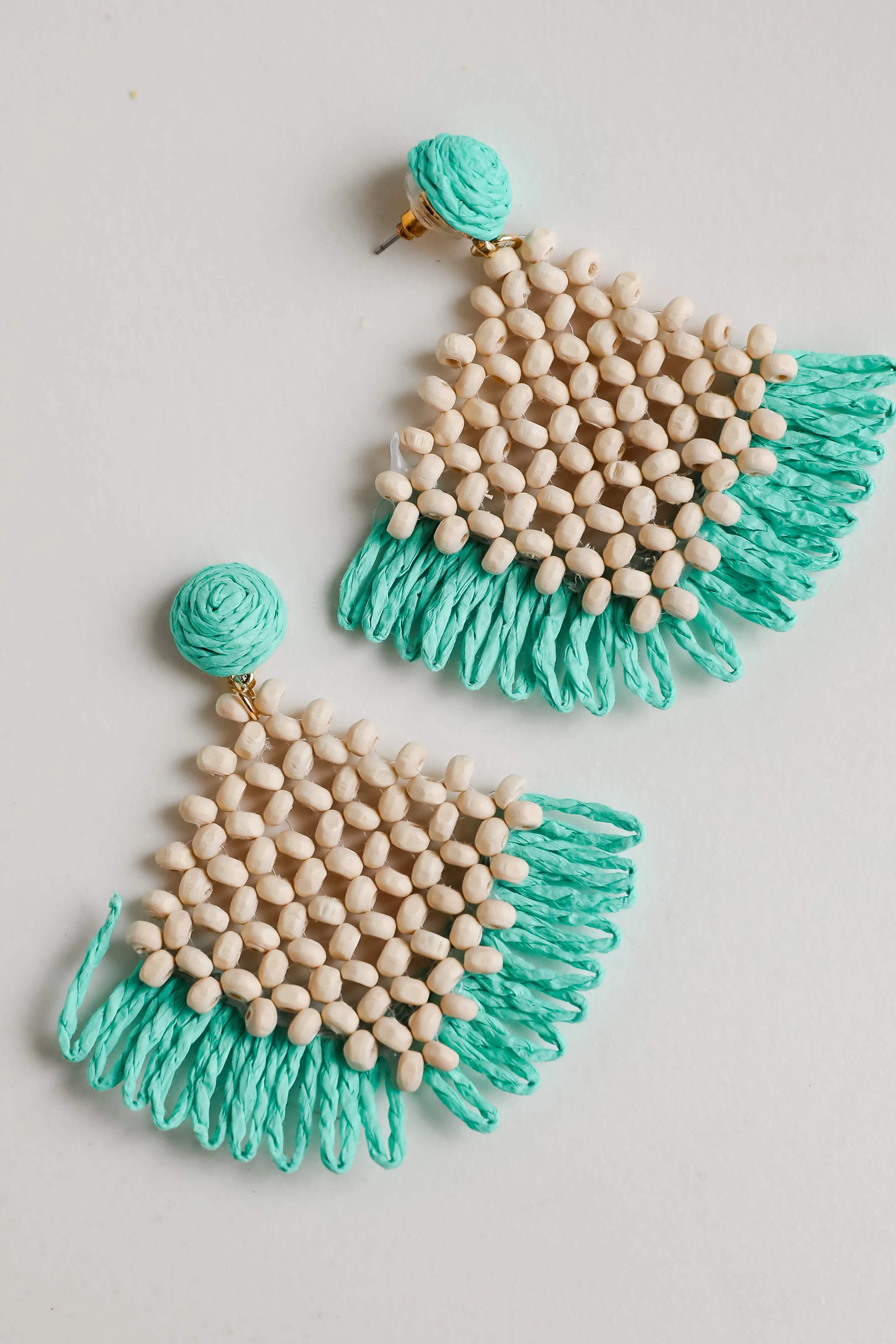 FINAL SALE - Bethany Teal Beaded Straw Statement Earrings